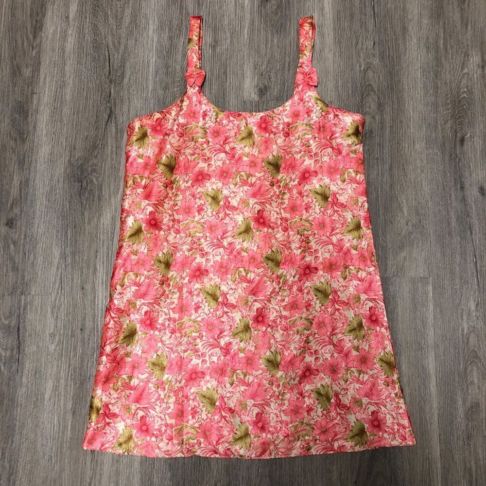 Vintage Y2K Pink Floral Coquette Slip Dress Women's Size Small Bows Delicate 90s